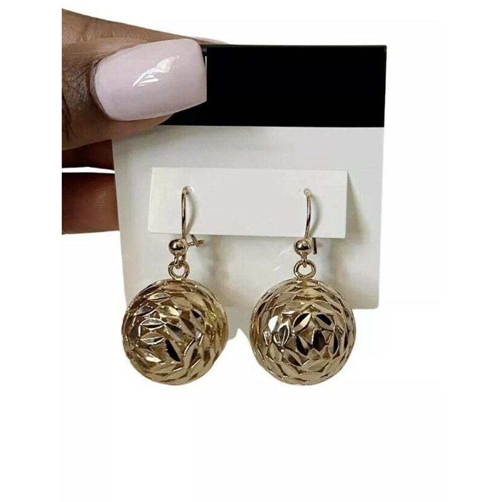 Gold Globe Disco Ball Drop Dangle Earrings French Wire Hook NEW